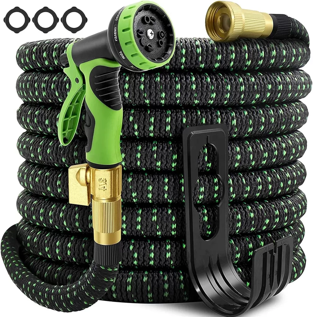 100ft Expandable Garden Hose,Flexible Lightweight Water Hose 100 ft,with 10 Function Spray Nozzle,3/4 inch Brass Connectors,Durable Multi-layers Latex,No-Kink Heavy Duty Hoses