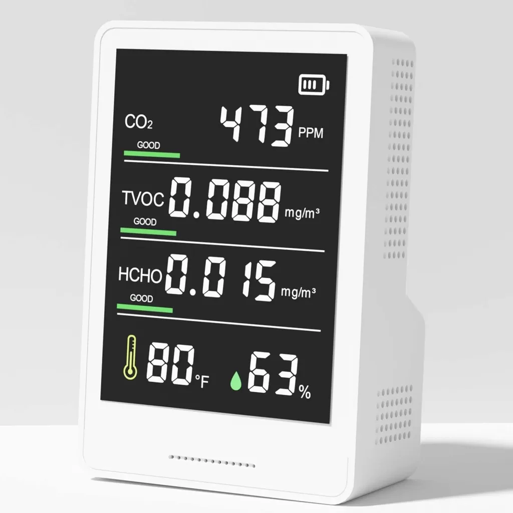Air Quality Monitor, Professional Accurate CO2, TVOC, HCHO, Humidity Temperature Particle Counter, for Home, Office, School, Hotel, Car