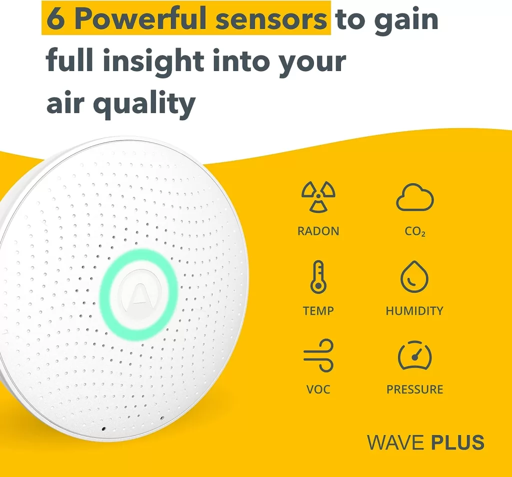 Airthings 2930 Wave Plus - Radon Air Quality Monitor (CO2, VOC, Humidity, Temp, Pressure)