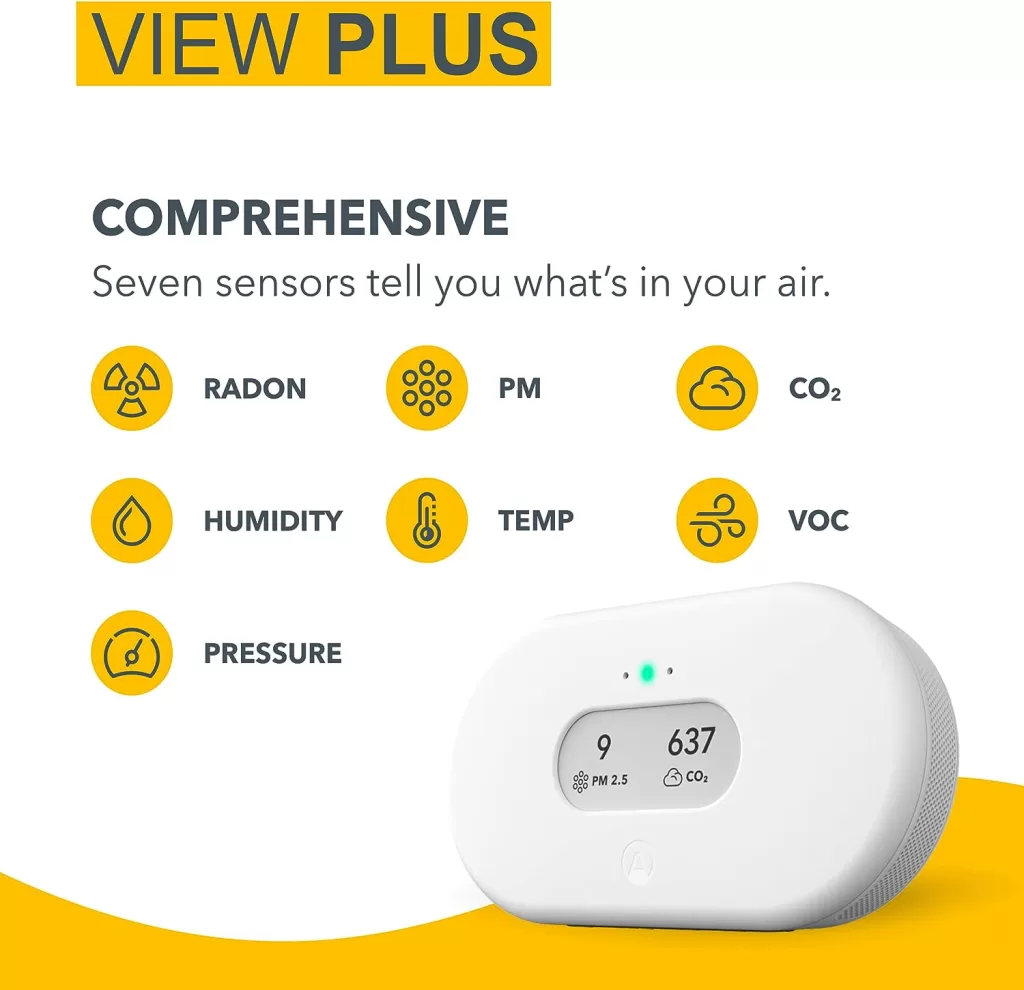 Airthings 2960 View Plus - Battery Powered Radon Air Quality Monitor (PM, CO2, VOC, Humidity, Temp, Pressure)