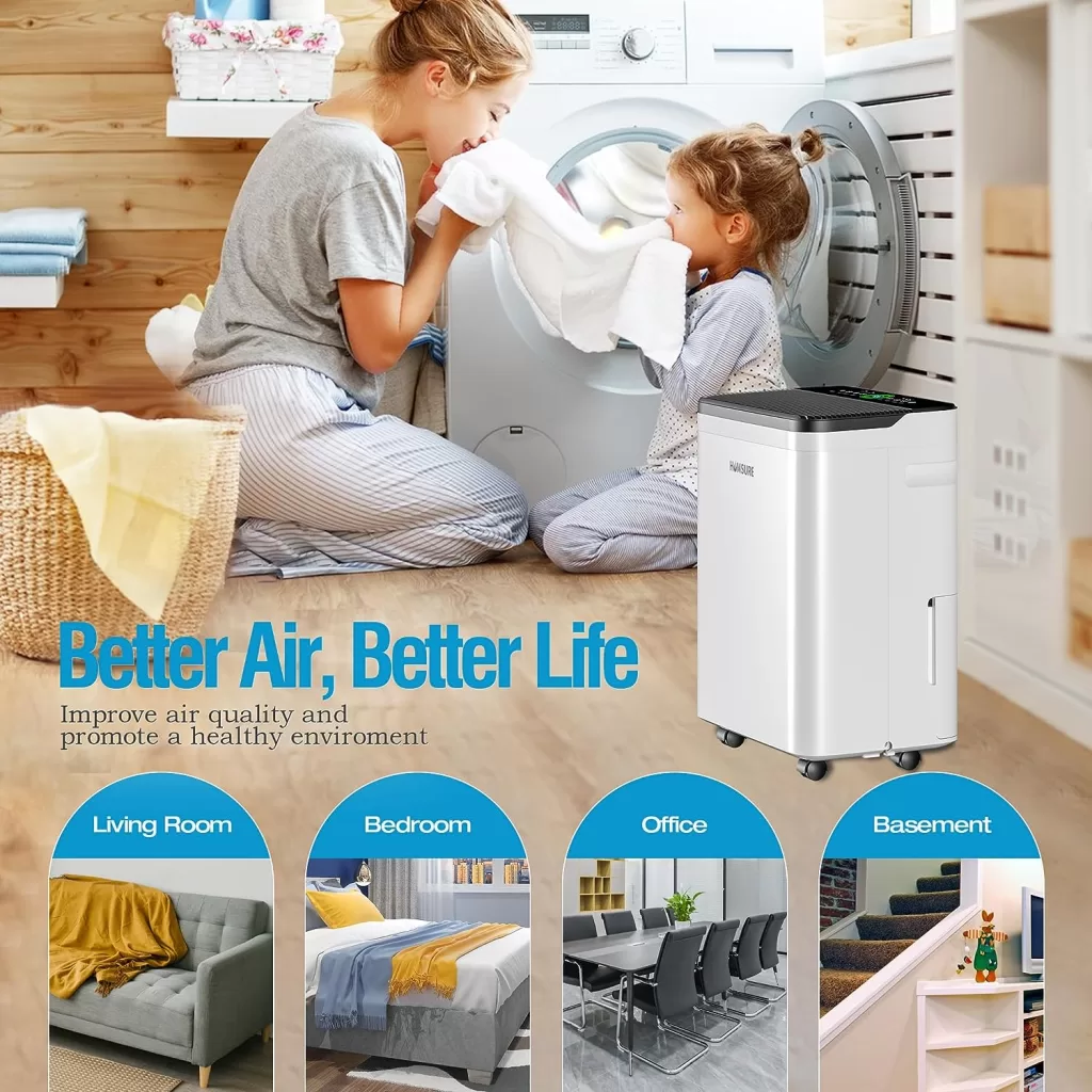 Humsure Dehumidifier For Basement,Dehumidifiers For Home. 4500 sq ft Automatic 70 Pint Whole-House Dehumidifier For Room, Portable Dehumidifier With Drain Hose And 5l Water