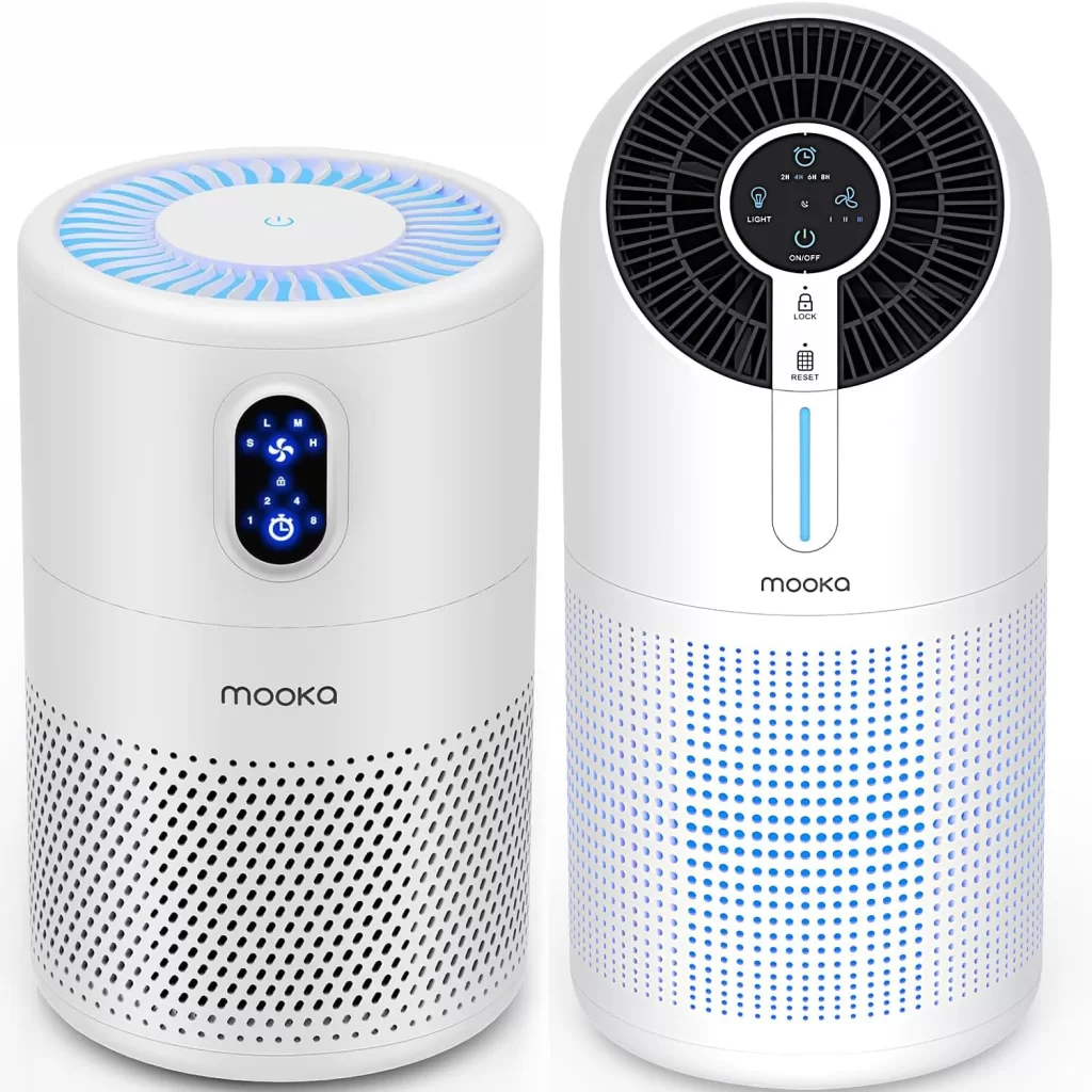 MOOKA Air Purifiers for Home Large Room up to 1076ft² 2 Packs, H13 True HEPA Air Filter Cleaner, Odor Eliminator, Remove Smoke Dust Pollen Pet Dander, Night Light(Available for California)