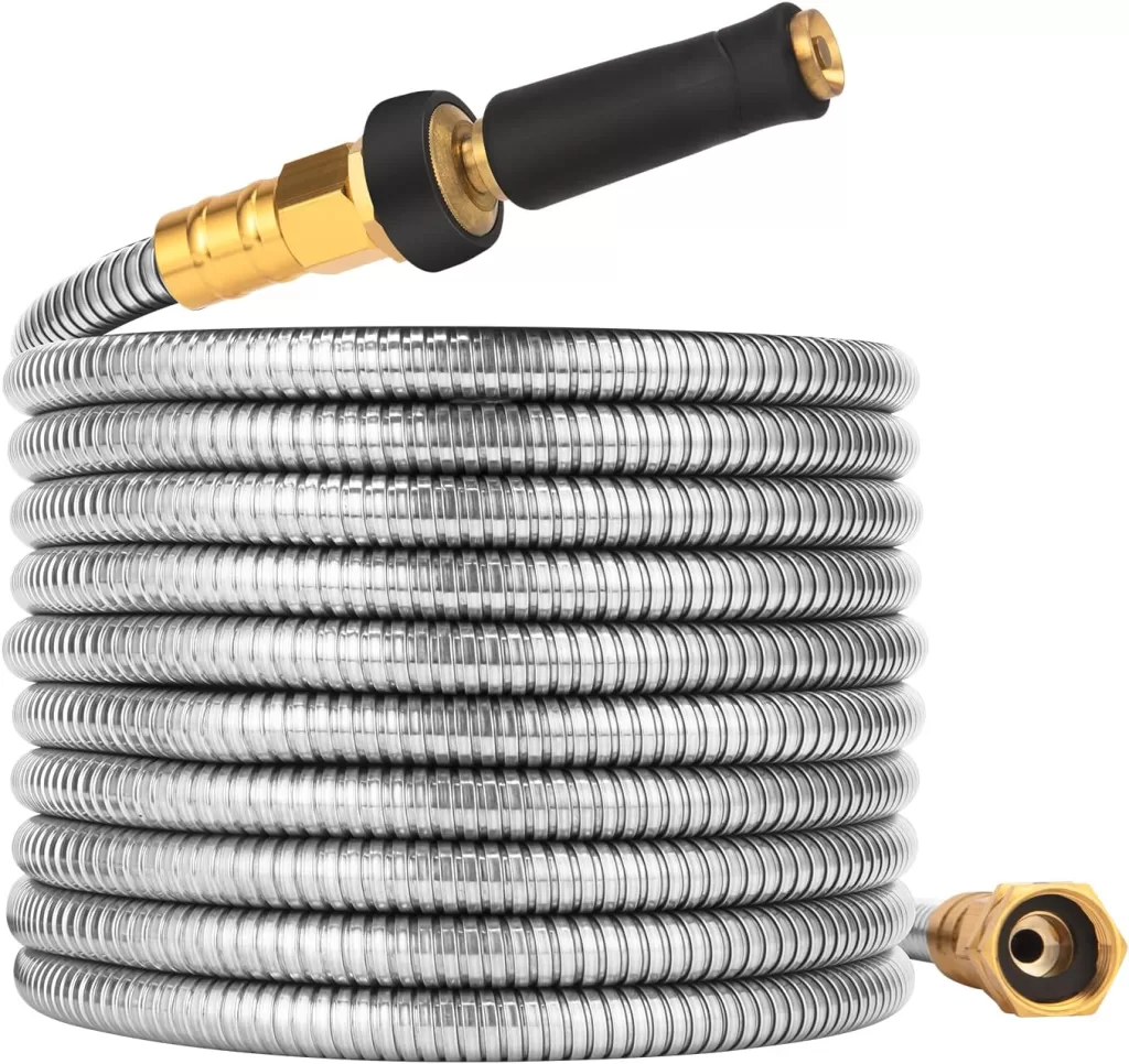 Rosy Earth Expandable Metal Garden Hose 50 FT - 304 Stainless Steel Water Hose 50 FT - Lightweight non Kinking Flexible Garden Hose, no Bite