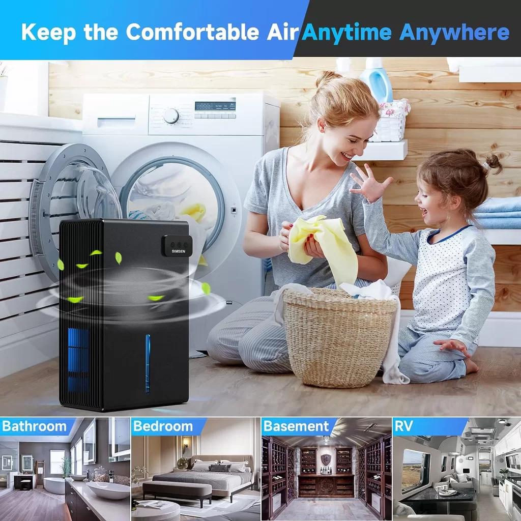 SIMSEN 95oz Dehumidifiers for Home, 7000 Cubic Feet(720 sq ft) Quiet Dehumidifier for Home with Drain Hose and 2 Working Modes, Portable Small Dehumidifiers for Bedroom Bathroom Basements Closet RV(Black)