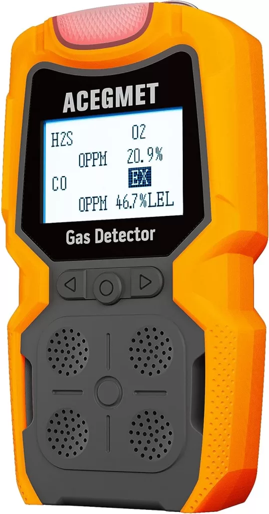 Gas Detector, ACEGMET 4 Gas Monitor Multiple Indicator (Vibration, Audible, Visual) H2S, O2, CO and LEL 4 Gas Monitor Personal Rechargeable 4 Gas Meter 2 Years of Sensor Life Gas Sniffer