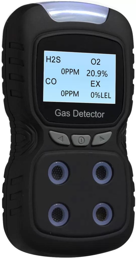Vzmcov 4 in Gas Detector, Rechargeable Portable 4 in 1 Gas Clip 4-Gas Monitor Meter Tester Analyzer Sound Light Shock