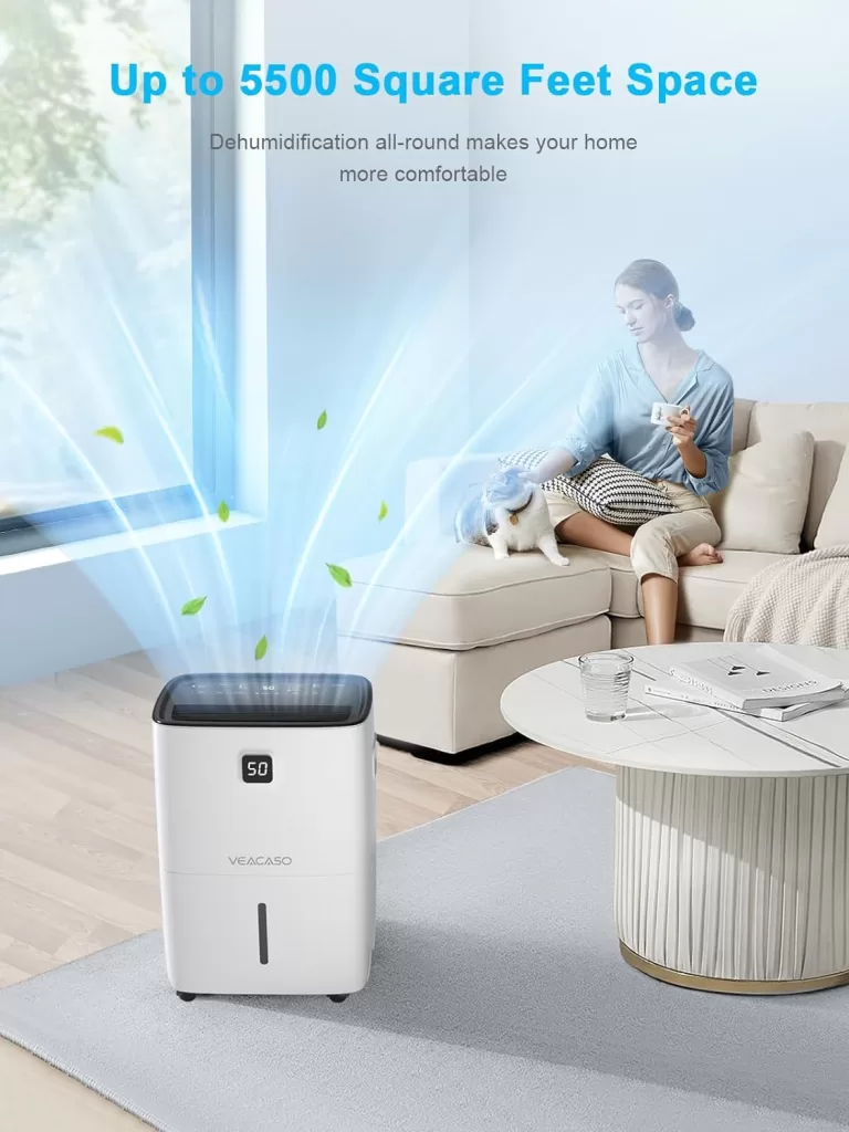 Energy Star 70 Pints Dehumidifiers for Home, VEAGASO 5500 Sq.Ft Dehumidifier for Basement with Drain Hose, Large Room, Bathroom, Closet, Intelligent Humidity Control, 2023 Most Efficient, White