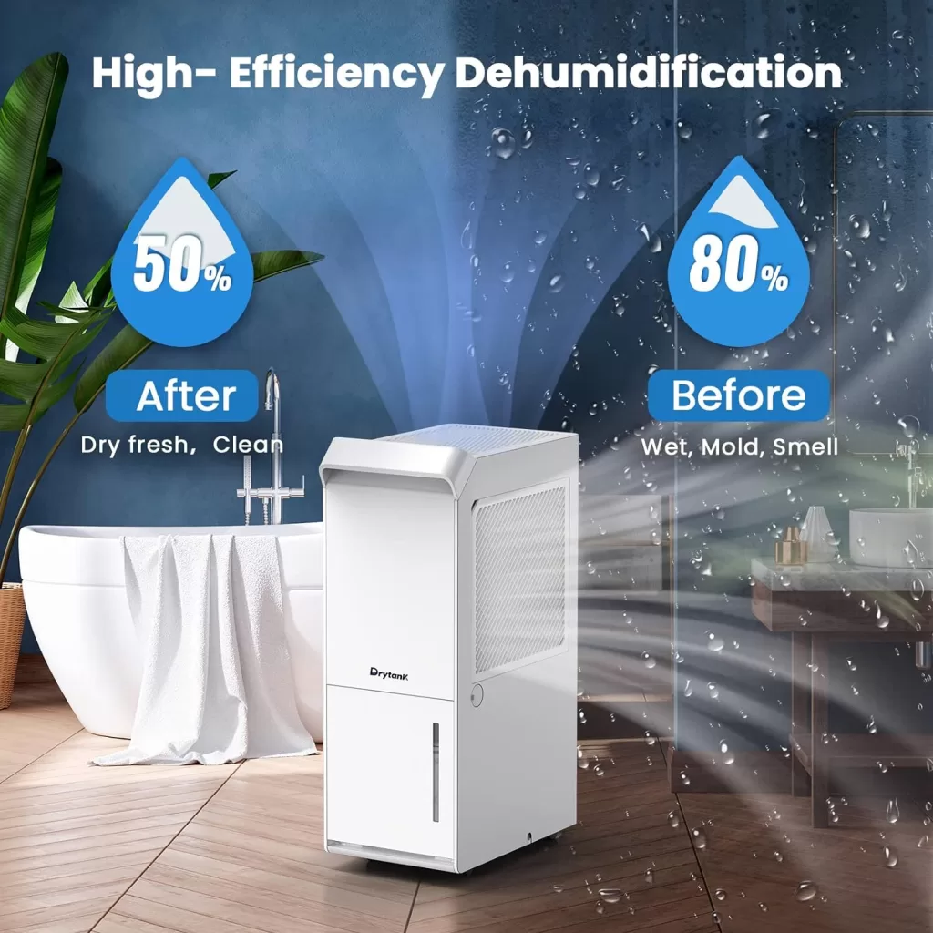 Vellgoo 4,500 Sq.Ft Energy Star Dehumidifier for Basement with Drain Hose, 52 Pint DryTank Series Dehumidifiers for Home Large Room, Intelligent Humidity Control